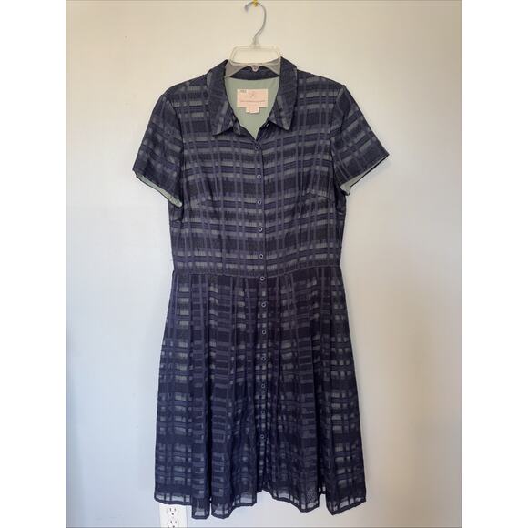 Gal Meets Glam Mackenzie Dress 14 Windowpane Jacquard Navy Plaid Shirt Dress - Picture 3 of 10